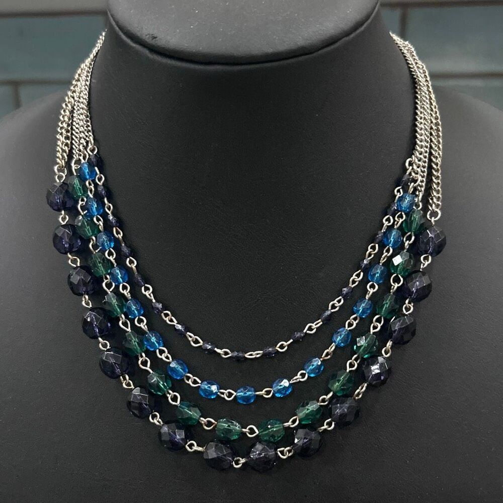 Vintage Robert Rose Layered Statement Bib Necklace 16"-17.5" Multicolor Beads